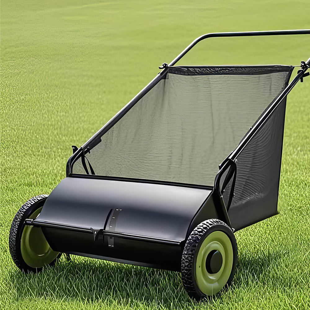 26" Push Lawn Sweeper with 7 ft³ Bag, 4 Brushes & Steel Frame