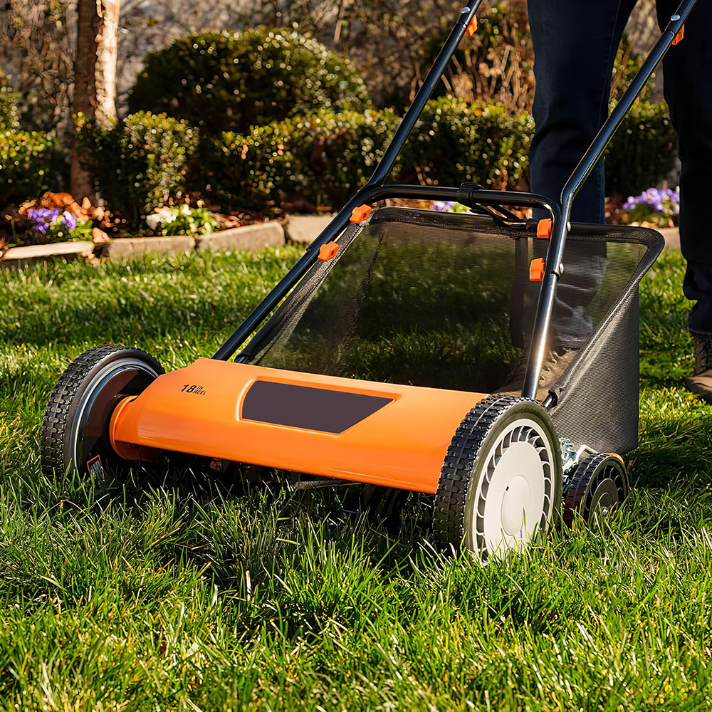 18" 5-Blade Push Reel Lawn Mower with 9 Height Settings & Bag
