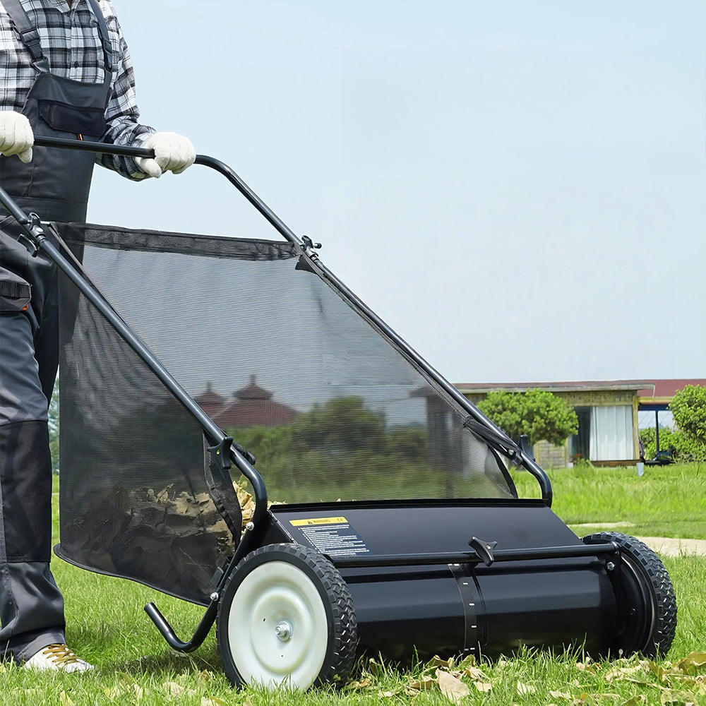 26" Push Lawn Sweeper with 7 ft³ Bag, 4 Brushes & Steel Frame