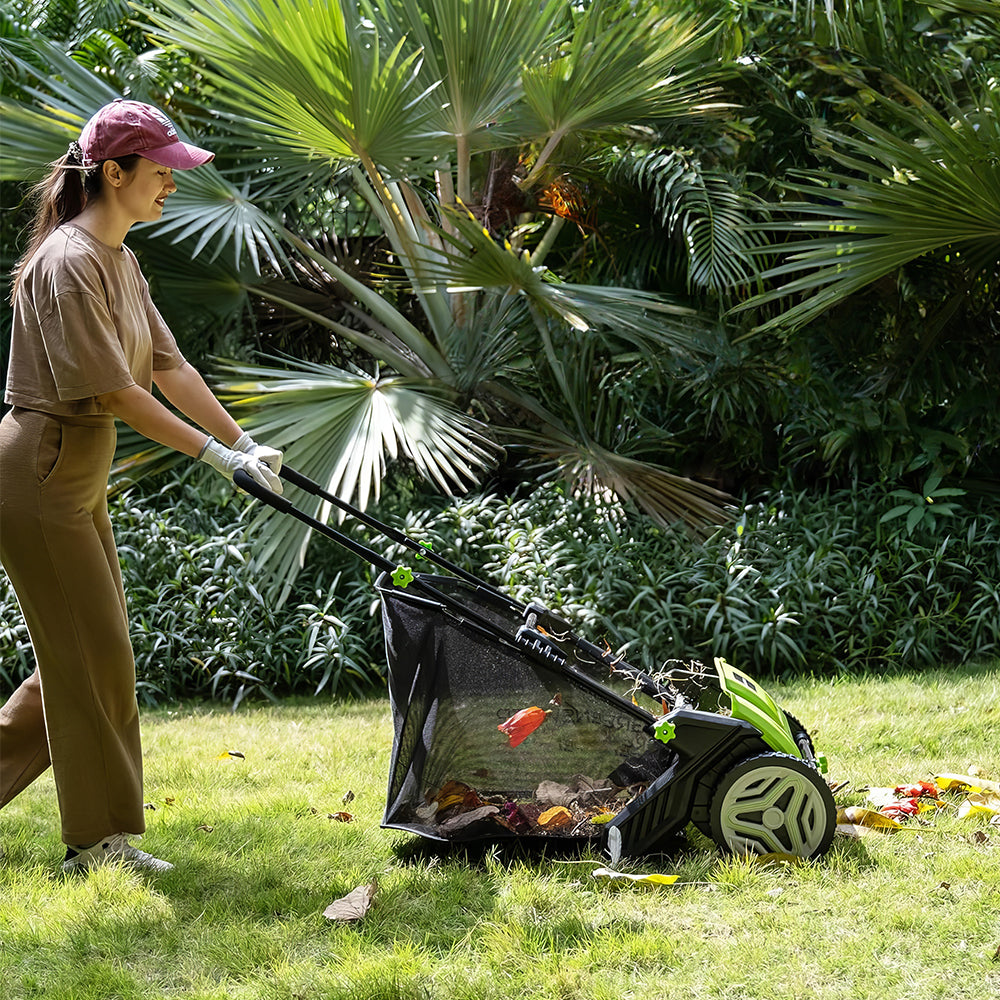 26" Manual Push Lawn Sweeper with 3.5 ft³ Hopper Bag, Green