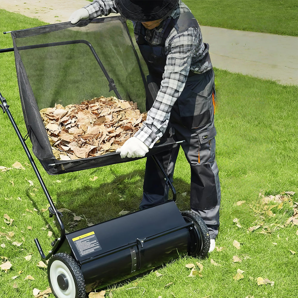 26" Push Lawn Sweeper with 7 ft³ Bag, 4 Brushes & Steel Frame