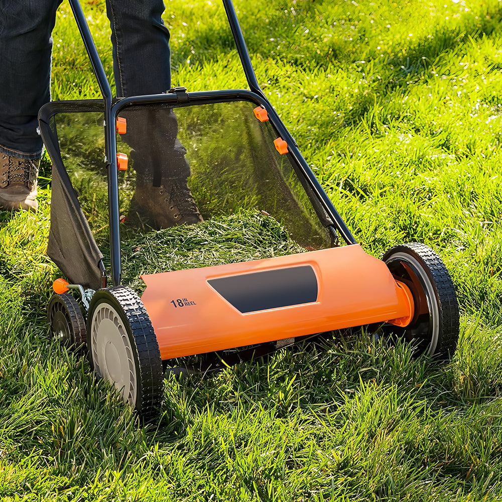 18" 5-Blade Push Reel Lawn Mower with 9 Height Settings & Bag