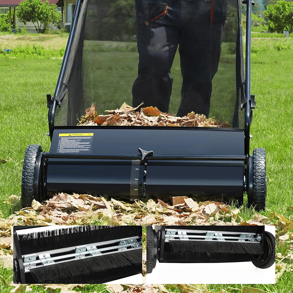 26" Push Lawn Sweeper with 7 ft³ Bag, 4 Brushes & Steel Frame