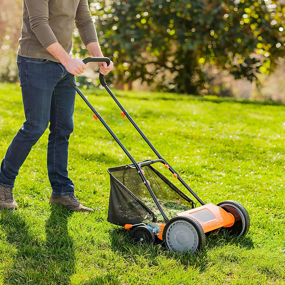 18" 5-Blade Push Reel Lawn Mower with 9 Height Settings & Bag