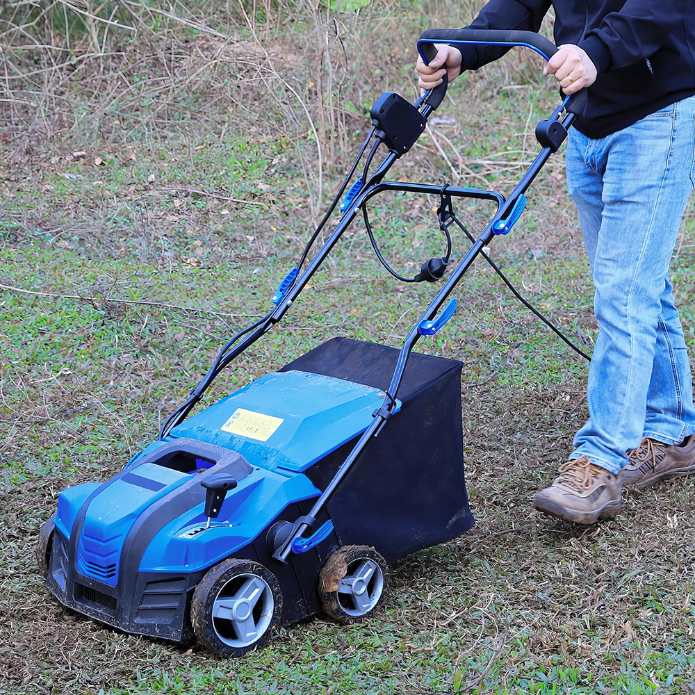 13" Electric Lawn Dethatcher & Scarifier with 8-Gal Thatch Bag