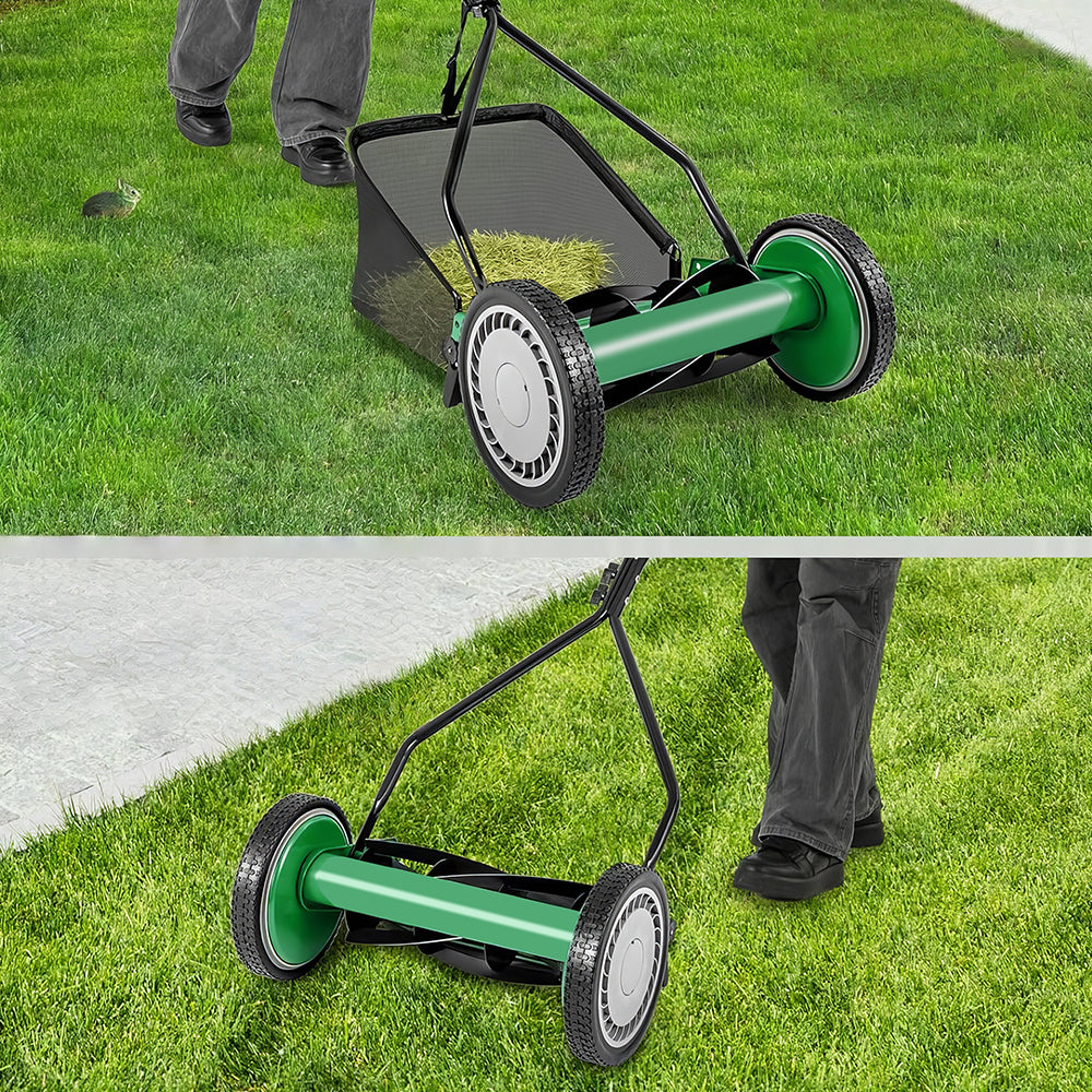 14" 5-Blade Push Reel Lawn Mower with 7-Gallon Grass Catcher Bag