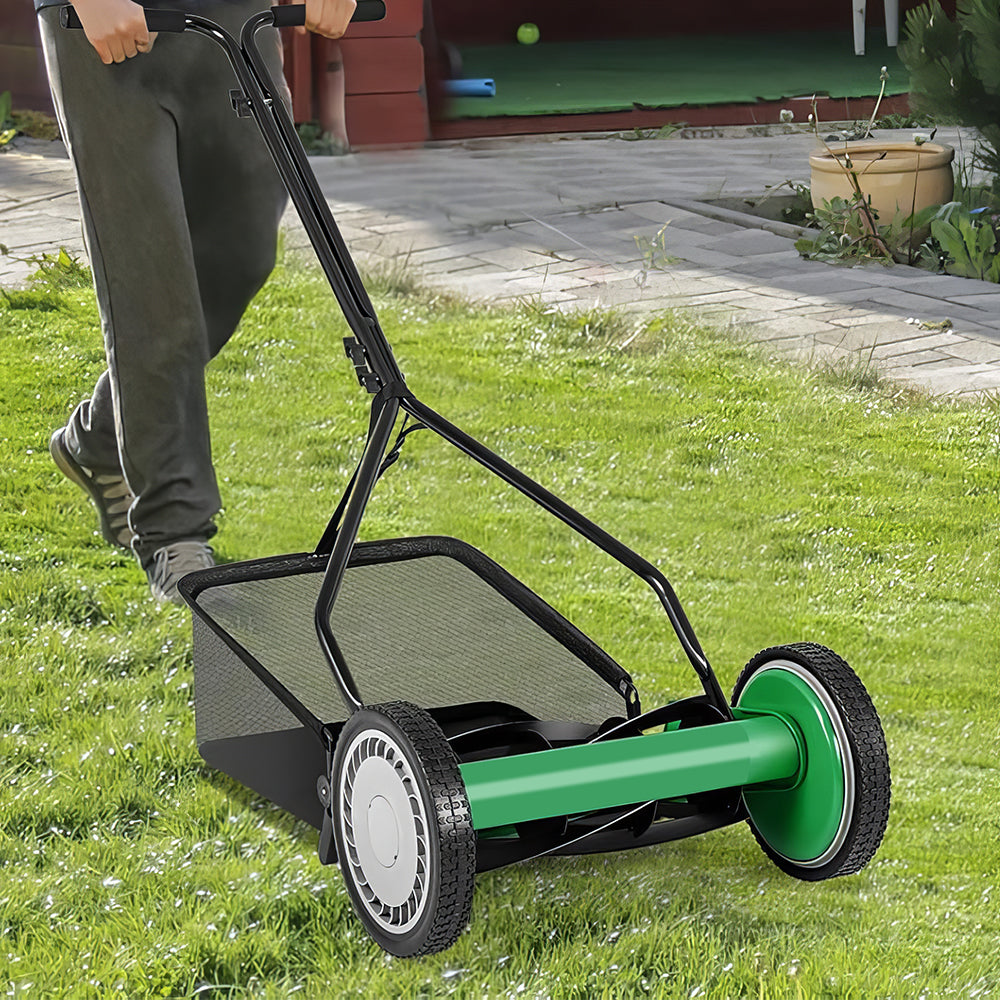 14" 5-Blade Push Reel Lawn Mower with 7-Gallon Grass Catcher Bag